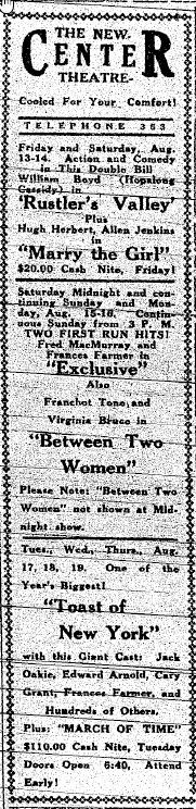 Center Theatre - Summer 1937 Ad (newer photo)